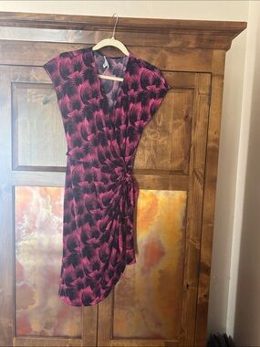Maggy London Pink and Black Asymmetrical Wrap Dress